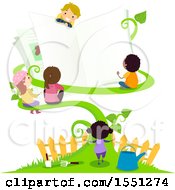 Poster, Art Print Of Group Of Children With A Giant Open Book On A Vine