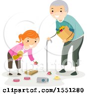 Poster, Art Print Of Good Samaritan Girl Helping A Senior Man With His Fallen Groceries