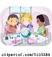 Clipart Of A Group Of Children Making A Globe With Paper Mache Royalty Free Vector Illustration