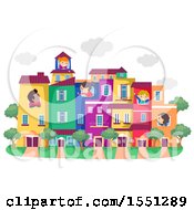 Poster, Art Print Of Group Of Children In A Town With Colorful Buildings