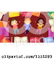 Poster, Art Print Of Group Of Children Resting In A Border Of Books