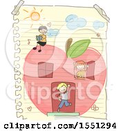 Poster, Art Print Of Group Of Children Playing In An Apple House Doodled On A Piece Of Paper