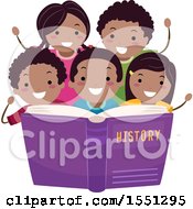 Clipart Of A Group Of African American School Children Reading About History Royalty Free Vector Illustration