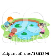 Poster, Art Print Of Group Of Children Studying A Pond