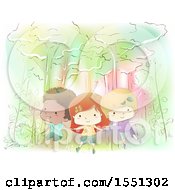 Poster, Art Print Of Group Of Children Floating In A Whimsical Forest