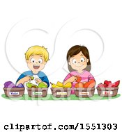 Poster, Art Print Of Group Of Children Sorting Fruits By Color