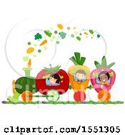 Poster, Art Print Of Group Of Children On A Fruit And Vegetable Train
