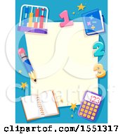 Clipart Of A Blue Math Border With An Abacus Numbers Notebook And Calculator Around Paper Royalty Free Vector Illustration by BNP Design Studio