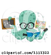Clipart Of A Math Teacher Octopus Holding Supplies Royalty Free Vector Illustration by BNP Design Studio