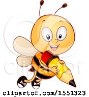Poster, Art Print Of Cute Bee Flying With A Pencil
