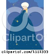 Poster, Art Print Of Happy Senior Woman Crocheting A A Night Sky While Telling Stories