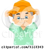 Clipart Of A Senior Man Putting On A Hat Royalty Free Vector Illustration