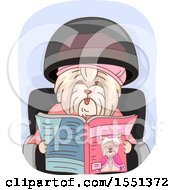 Clipart Of A Dog Sitting Under A Hair Steamer And Reading A Magazine Royalty Free Vector Illustration