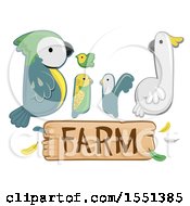 Clipart Of A Wood Plank And Animals Forming The Words Bird Farm Royalty Free Vector Illustration by BNP Design Studio