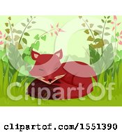 Clipart Of A Cute Fox Sleeping In Foliage Royalty Free Vector Illustration by BNP Design Studio