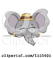 Clipart Of A Cute Elephant Explorer Over A Sign Royalty Free Vector Illustration