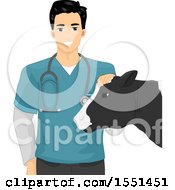 Poster, Art Print Of Male Livestock Veterinarian Petting A Cow