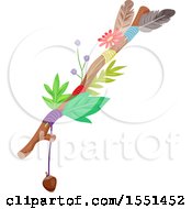 Poster, Art Print Of Journey Stick With Leaves Flowers Feathers An Acorn And String