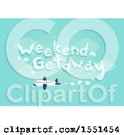 Clipart Of A Commercial Plane Leaving A Trail That Reads Weekend Getaway In The Sky Royalty Free Vector Illustration