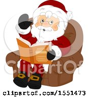 Poster, Art Print Of Waving Santa Claus Sitting And Reading A Story Book