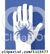 Poster, Art Print Of Silhouetted Tarantula Spider On A Hand Over Blue