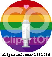 Clipart Of A Syringe With A Heart In A LGBTQ Rainbow Circle Royalty Free Vector Illustration by BNP Design Studio