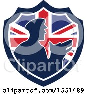 Poster, Art Print Of Retro Silhouetted Security Guard And Dog In A Union Jack Flag Shield