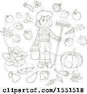 Poster, Art Print Of Lineart Female Farmer With Produce