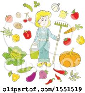 Poster, Art Print Of Blond Caucasian Female Farmer With Produce