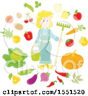 Poster, Art Print Of Blond White Female Farmer With Produce