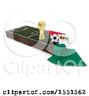 Clipart Of A 3d Soccer Ball Trophy Cup Mexico Flag And Pitch On A Shaded Background Royalty Free Illustration