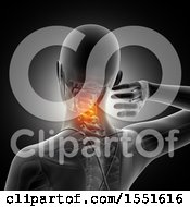 Clipart Of A 3d Anatomical Woman With Visible Glowing Neck Pain On Black Royalty Free Illustration