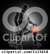 Clipart Of A 3d Kneeling Overweight Man With Glowing Knee Pain Royalty Free Illustration