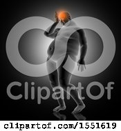Clipart Of A 3d Overweight Man With Glowing Head Pain Royalty Free Illustration