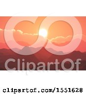 Clipart Of A 3d Sunset Over A Mountain Range Royalty Free Illustration