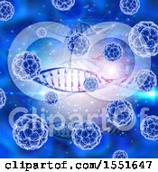 Clipart Of A 3d Virus And Dna Strand Background Royalty Free Illustration