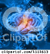 Clipart Of A 3d Human Brain With Viruses Royalty Free Illustration