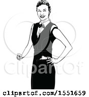 Clipart Of A Grayscale Waitress Royalty Free Vector Illustration