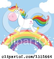 Poster, Art Print Of Colorful Haired Unicorn Running On A Rainbow