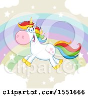 Poster, Art Print Of Colorful Haired Unicorn Flying Over A Rainbow
