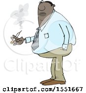 Clipart Of A Cartoon Chubby Black Business Man Smoking A Cigarette Royalty Free Vector Illustration