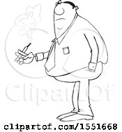 Poster, Art Print Of Cartoon Lineart Chubby Black Business Man Smoking A Cigarette