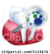 Poster, Art Print Of Magnifying Glass Over A Tooth And Gums Displaying Bacteria
