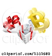Poster, Art Print Of 3d Golden Bitcoin Currency Symbol Popping Out Of A Gift Box