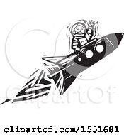 Poster, Art Print Of Waving Astronaut Peeking Out Of A Rocket