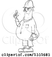 Clipart Of A Cartoon Lineart Male Worker With A Bandaged Finger Royalty Free Vector Illustration