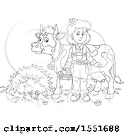 Poster, Art Print Of Lineart Female Farmer Ready To Milk A Cow