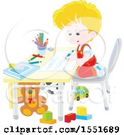Poster, Art Print Of Caucasian School Boy Learning To Write Letters