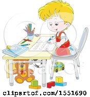 Poster, Art Print Of School Boy Learning To Write Letters