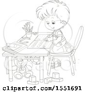 Poster, Art Print Of Lineart School Boy Writing Letters